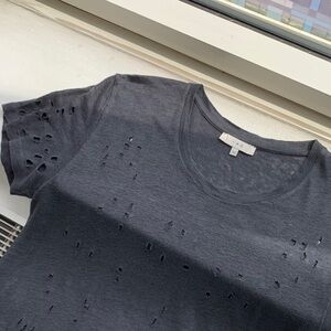 IRO Charcoal Gray Linen Distressed Short Sleeve Tee